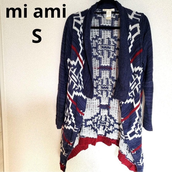 miami Sweaters - ♥️ miami Women's Blue and Red Geometric Cardigan